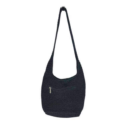 The Sak Black Crochet Shoulder Crossbody Bag Zipper Pocket 13x10 - Picture 4 of 6